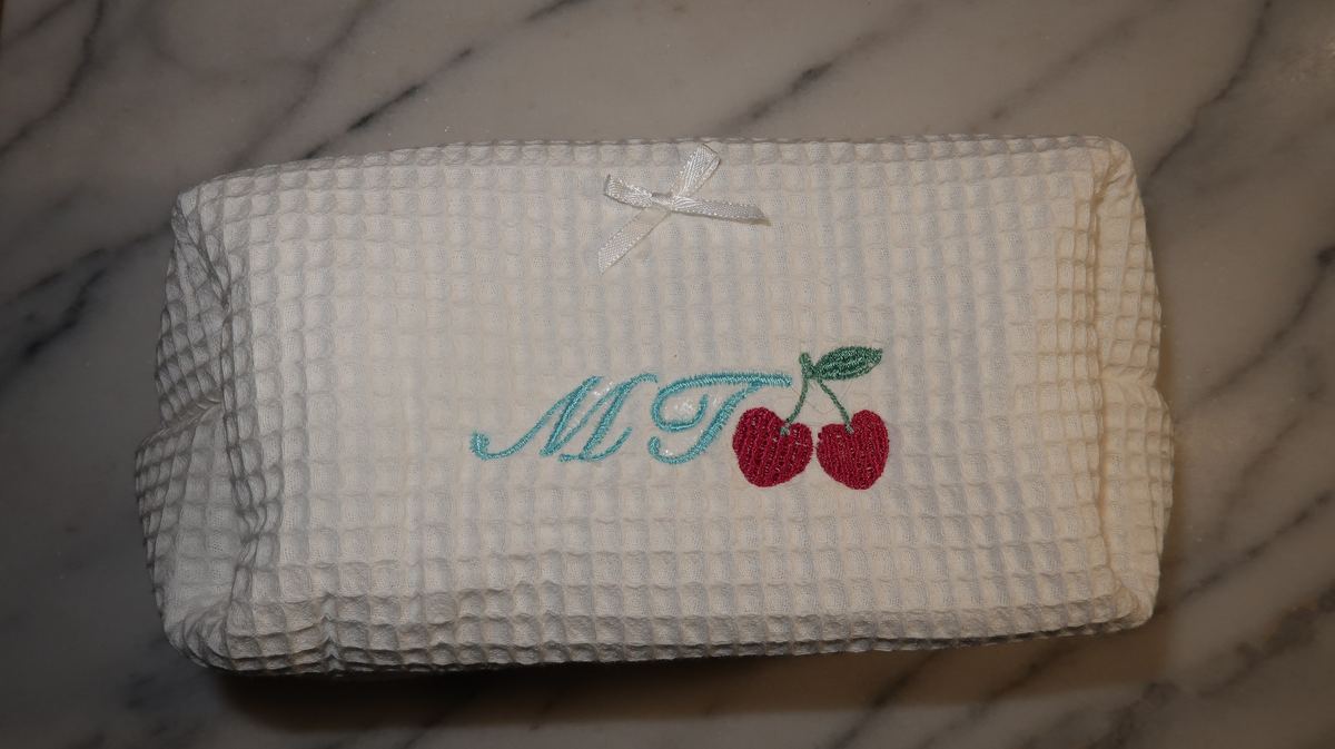 Waffle pouch — MT initials with cherries